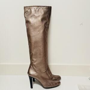 Stuart Weitzman Boots Womens 8 Brown Gold Metallic Leather Knee High Heel